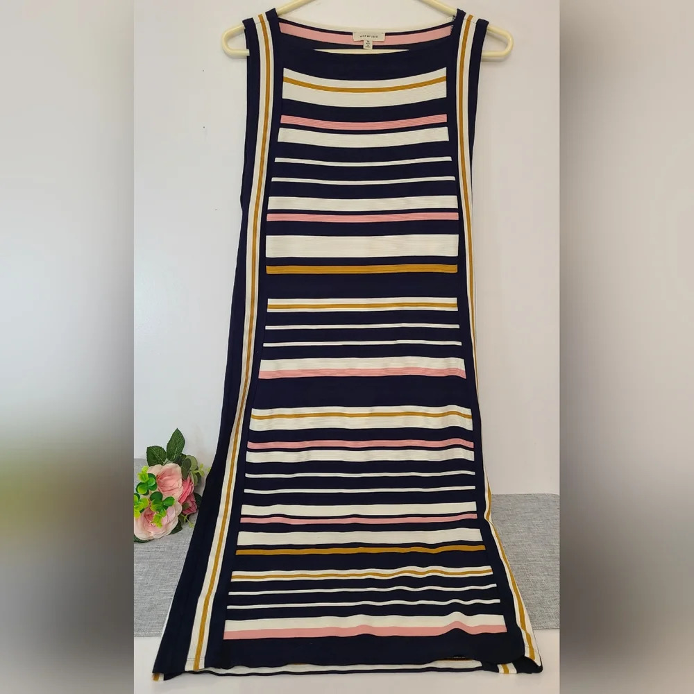 Max Studio Brown White Blue Pink Striped Maxi Dress, Size M